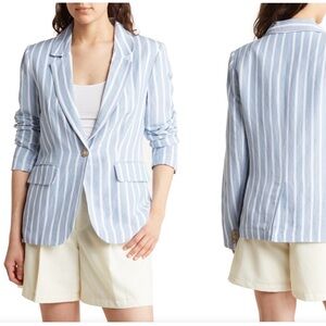 PHILOSOPHY Women's Notched Collar, Blue & White Striped Linen Blazer, Size 6